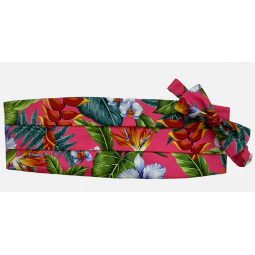 Pink Hawaiian Floral Cummerbund and Bow Tie Set